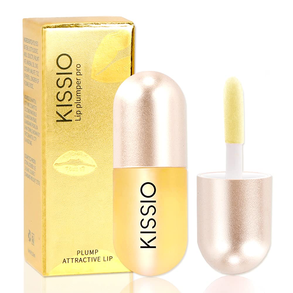 KISSIO Plumping Lip Gloss,Plumping,Moisturize and Elasticity,Lip Plumper and Lip Care for Day and Night Use,with Ginger,Peppermint and Jojoba Oil,Clear,10 ml