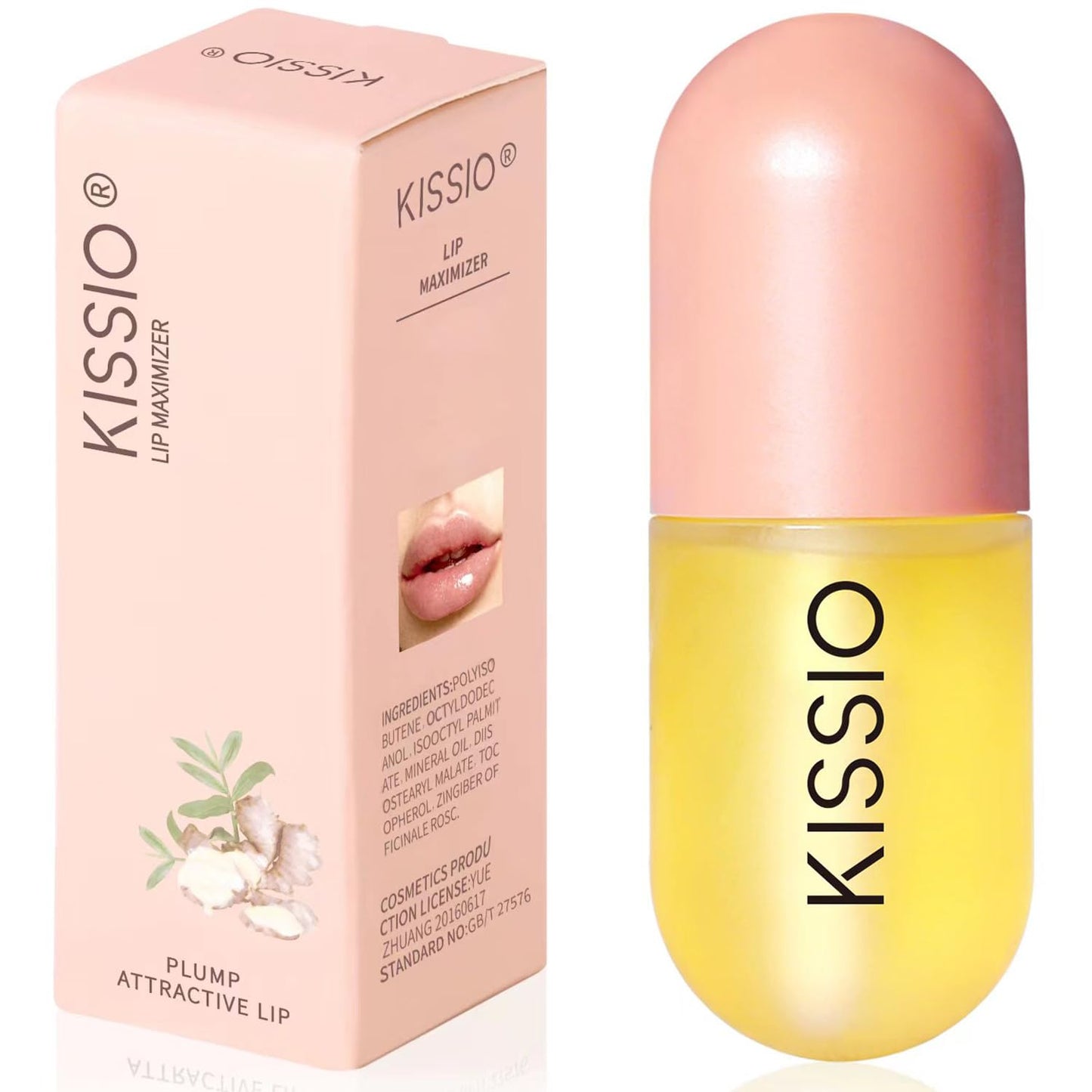 KISSIO Plumping Lip Gloss,Plumping,Moisturize and Elasticity,Lip Plumper and Lip Care for Day and Night Use,with Ginger,Peppermint and Jojoba Oil,Clear,10 ml