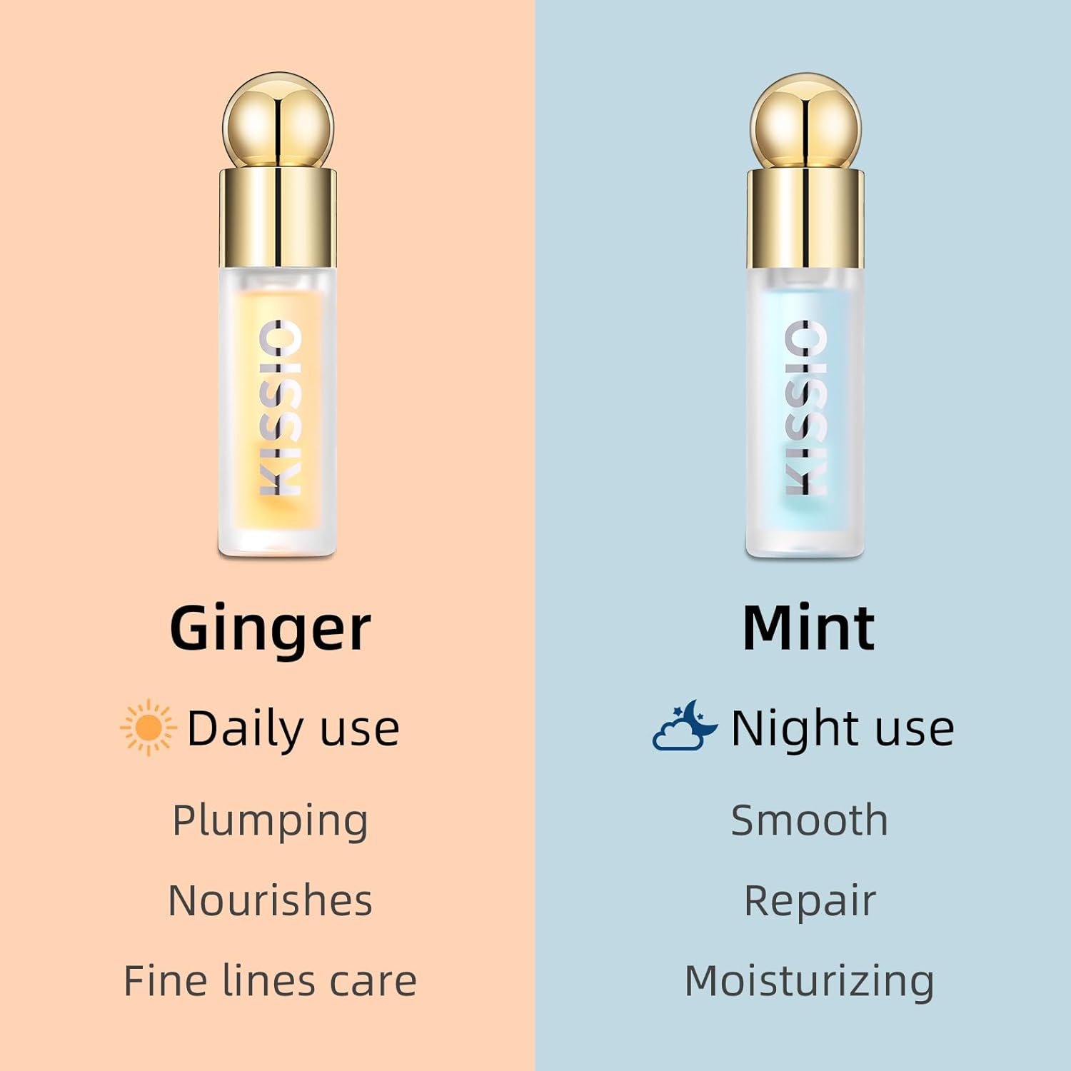 KISSIO Plumping Lip Gloss,Plumping,Moisturize and Elasticity,Lip Plumper and Lip Care for Day and Night Use,with Ginger,Peppermint and Jojoba Oil,Clear,10 ml