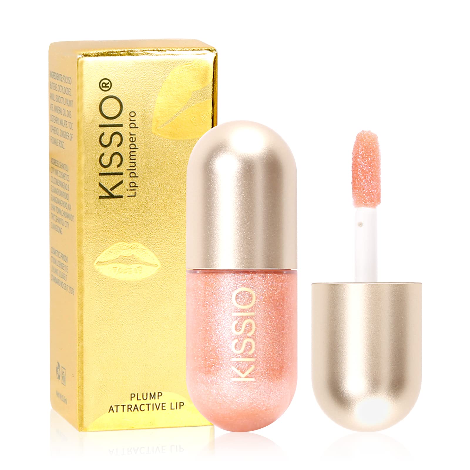 KISSIO Plumping Lip Gloss,Plumping,Moisturize and Elasticity,Lip Plumper and Lip Care for Day and Night Use,with Ginger,Peppermint and Jojoba Oil,Clear,10 ml